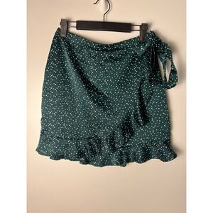 Nasty Gal Wrap Mini Skirt Wm 6 Green Polka Dot Ruffle Satin Side Tie Preppy Chic